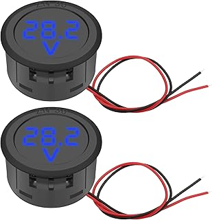 DC Volt Meter 2PCS, DC 5-99V Car LED Digital Display, Round 2 Wire Voltmeter DC Digital Car Voltage Current Meter Volt Detector Tester Monitor Panel for Motorcycle Truck Camper Caravan Marine ATV UTV