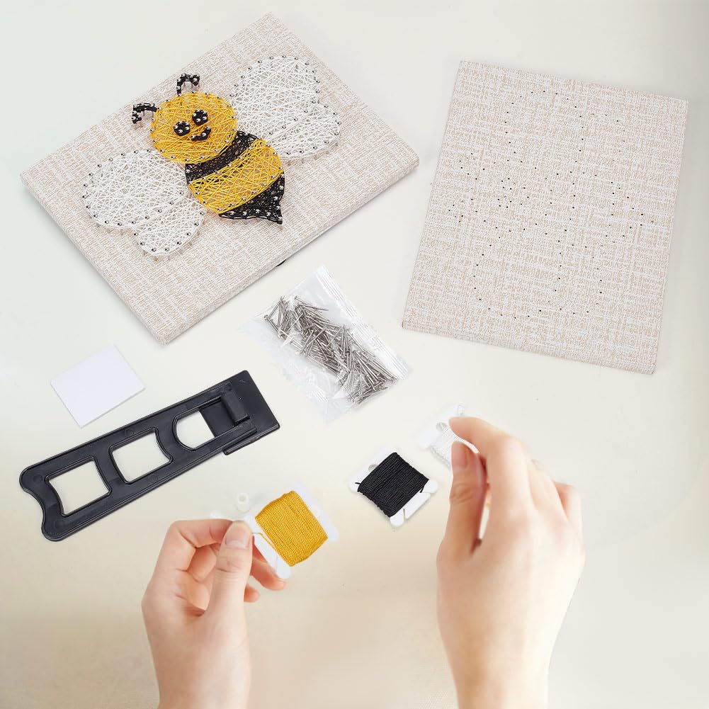 Bee String Art Craft Kit - Wood Stitched Embroidery Panel For Teens & Adults