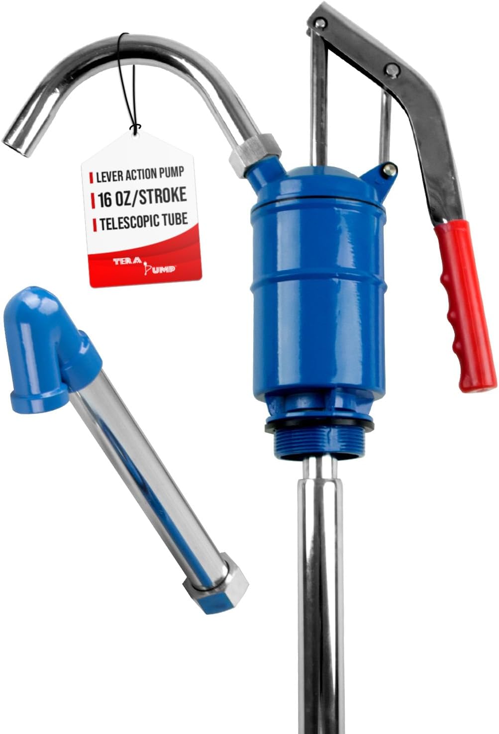 TERA PUMP - TRLEVER100 High-Viscosity Hand Operated Lever-Action Drum Pump (16oz per Stroke) Thick Oil Transfer Pump for 55-Gallon Drum Barrels