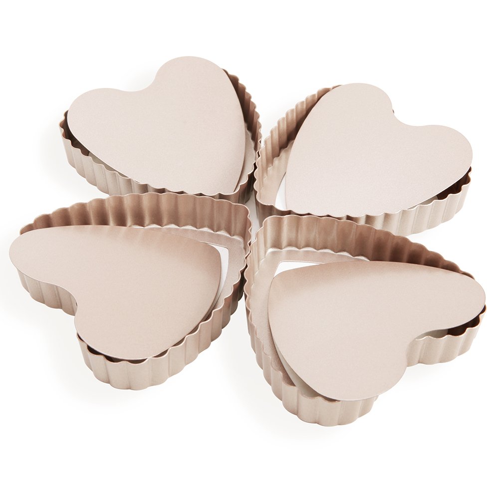 Mini Tart Pan with Removable Bottom 4 Inch Quiche Pans Heart Shaped Egg Tart Nonstick for Instant Pot 4 Pieces Set