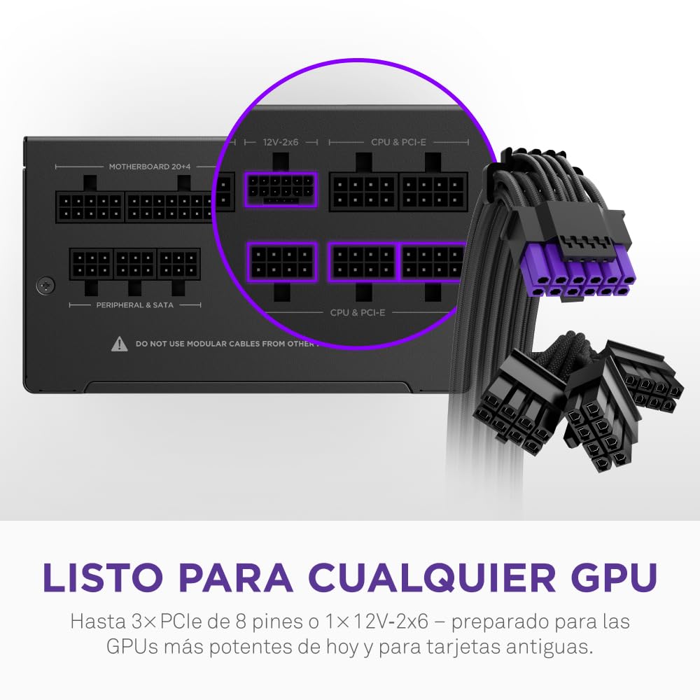 NZXT C850 Gold Core – Fuente ATX 3.1 850W – 80 Plus Gold – Cybenetics Platinum – Totalmente Modular – PCIe 5.1 600W 12V-2x6 – Ventilador 0 RPM – Condensadores 105 °C – Negro