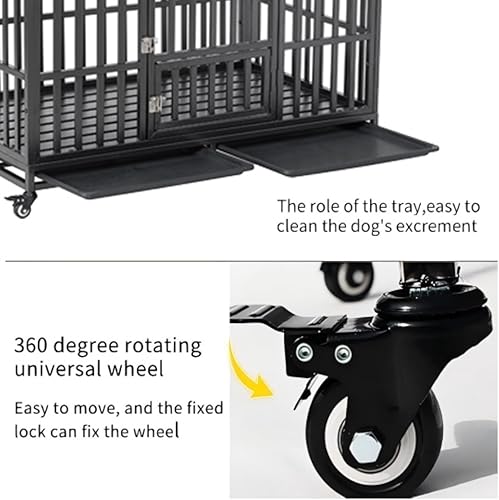 Miniatura 4 de Jaula para perros de 52 pulgadas, resistente jaula para perros grandes y medianos con 4 ruedas con cerradura y 2 bandejas extraíbles