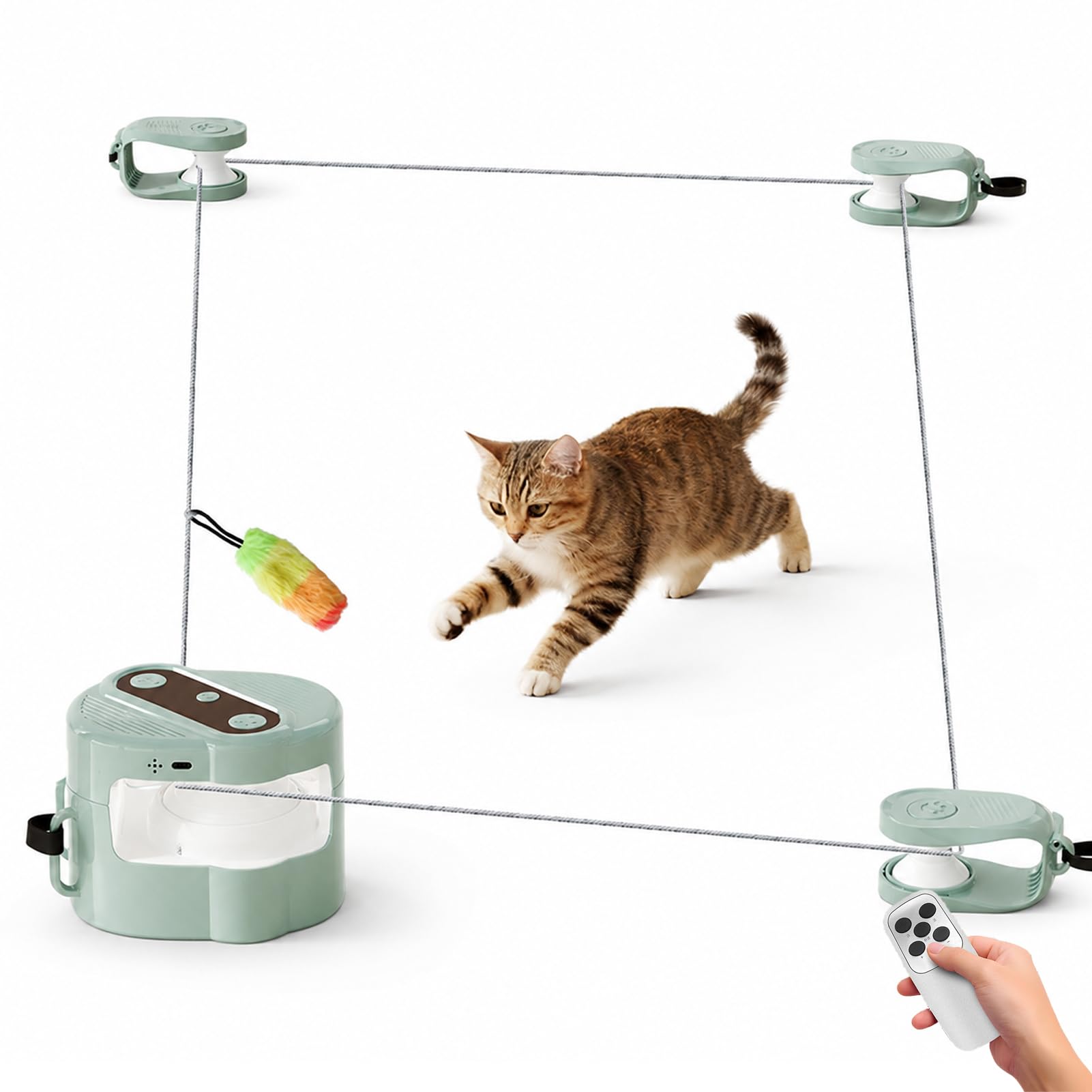 Denash Giocattolo Interattivo per Gatti per Gatti da Interni, Bruco a Corda Mobile Telecomandato con Cinguettio degli Uccelli, 3 velocità per Esercizi di Inseguimento e Giochi a C (GREEN)