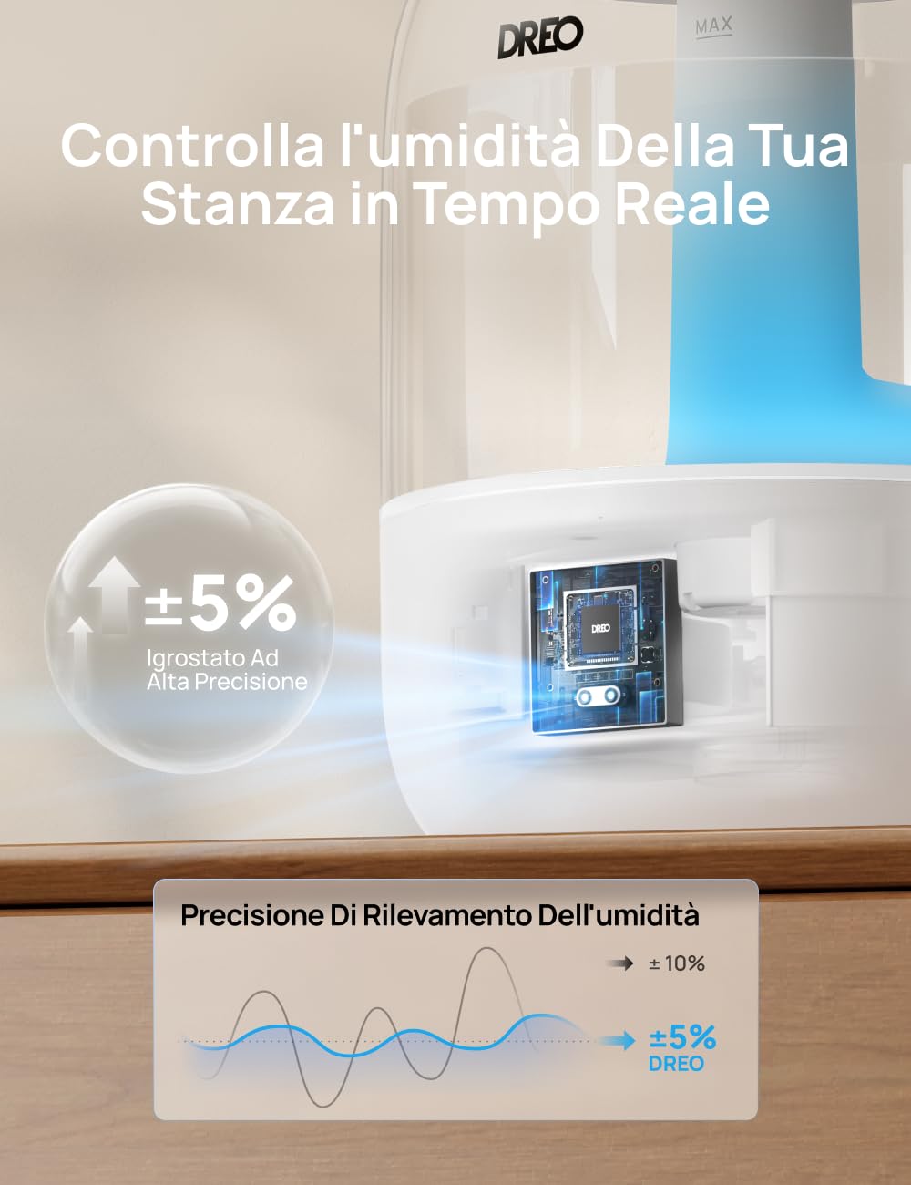 DREO 3L Umidificatore Ambiente Bambini Silenzioso 26dB, Ultrasuoni Nebbia Fresca, Ugello 360°, 30h Autonomia, Diffusore Oli Essenziali, Luce Ambientale, per Casa e Piante, Bianco