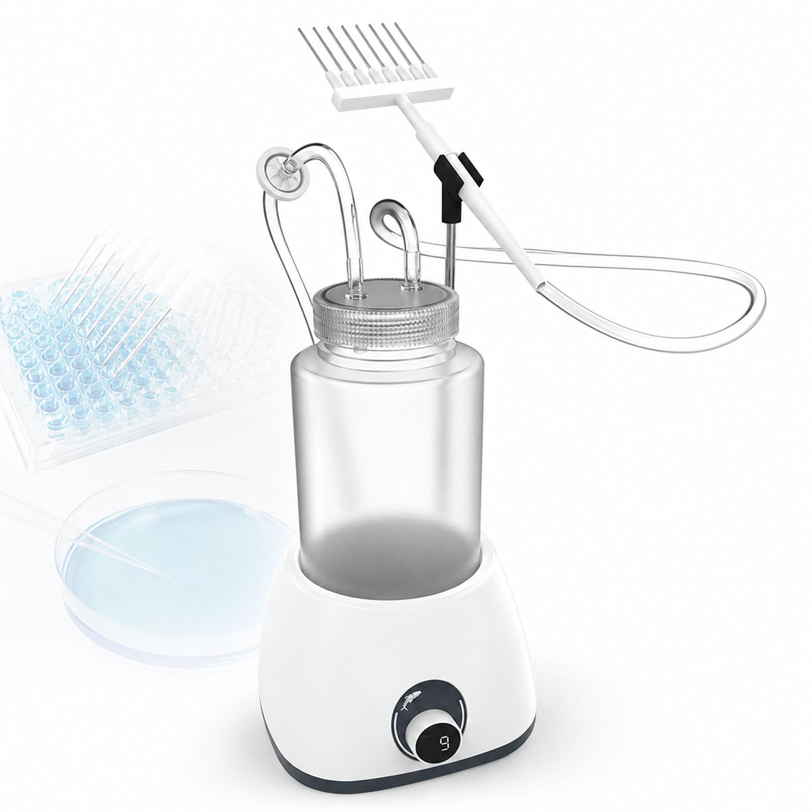 Aspirateur À Vide Compact Pour Le Recyclage Des Liquides, Idéal Pour Les Laboratoires De Culture Cellulaire. 9 Vitesses D'aspiration Réglables, Flacon De 1 L Inclus, Support Pour Tête D'aspiration