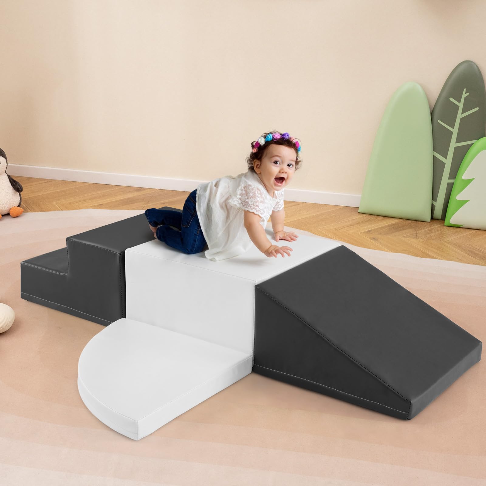 COSTWAY Juego de Bloques de Espuma Grandes para Bebé Bloques de Construcción Juguetes Educativos Ideal para Escalar Deslizar Gatear (Blanco y Gris)