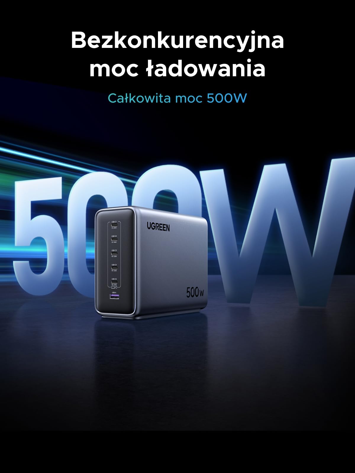 UGREEN Nexode Ładowarka 500 W USB-C, 6 portów, PD 3.1 maks. 240 W na port | Stacja ładująca GaN, ładowarka biurkowa, idealna do biura, kompatybilna z MacBookiem, iPadem, iPhone'em serii 17-8