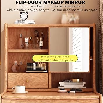 Solid Wood Bedroom Bay Window Dressing Table, Small Mini Dressing Table, Small Size Narrow Dressing Table Storage Cabinet Integrated, No Assembly Required