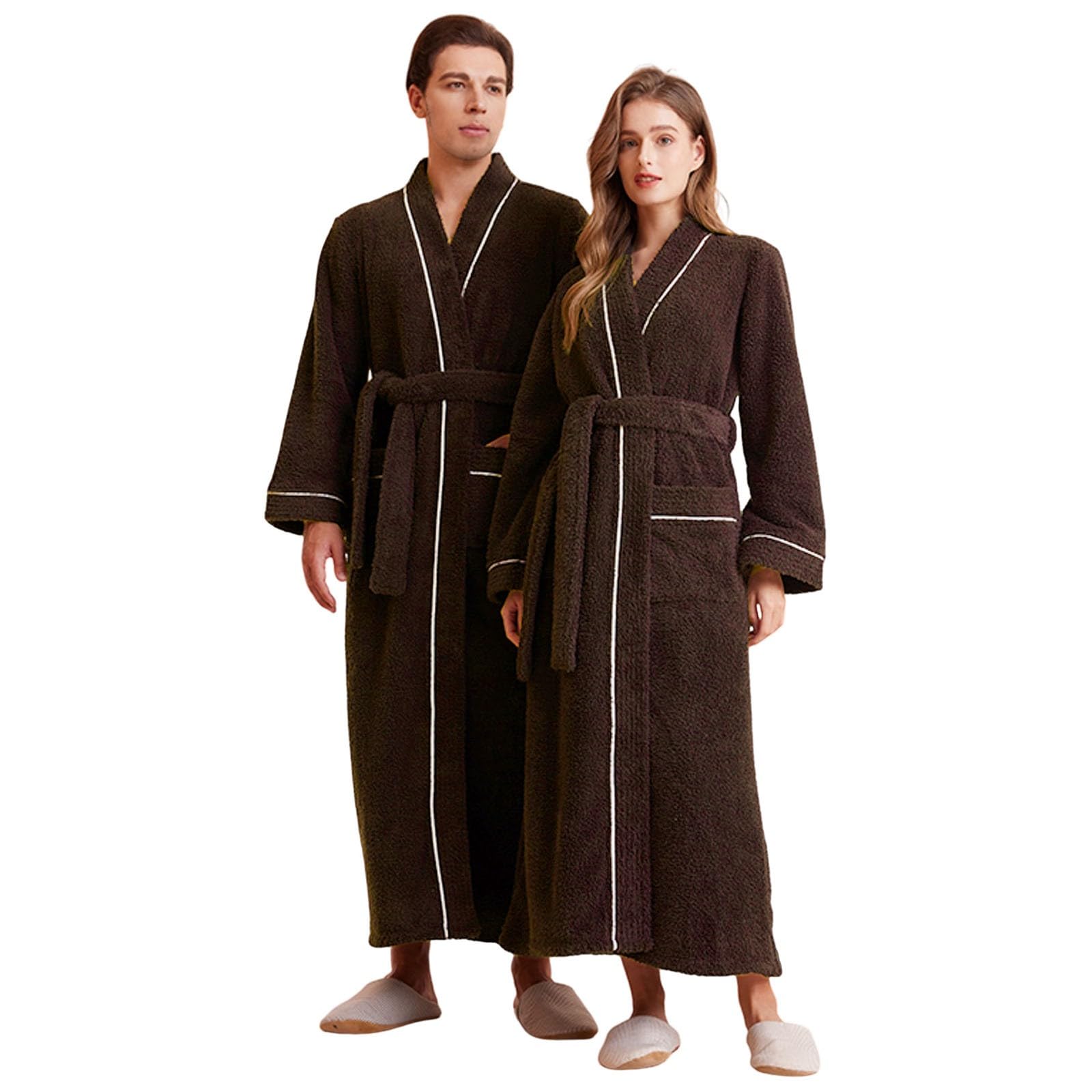 Accappatoio Spugna, Accappatoio Uomo Donna Unisex Accappatoio Uomo Taglie Forti Puro Cotone Tinta Unita Lungo con Cappuccio E Tasche Altamente Assorbente Accappatoio da Bagno Uomo Vestaglia Uomo