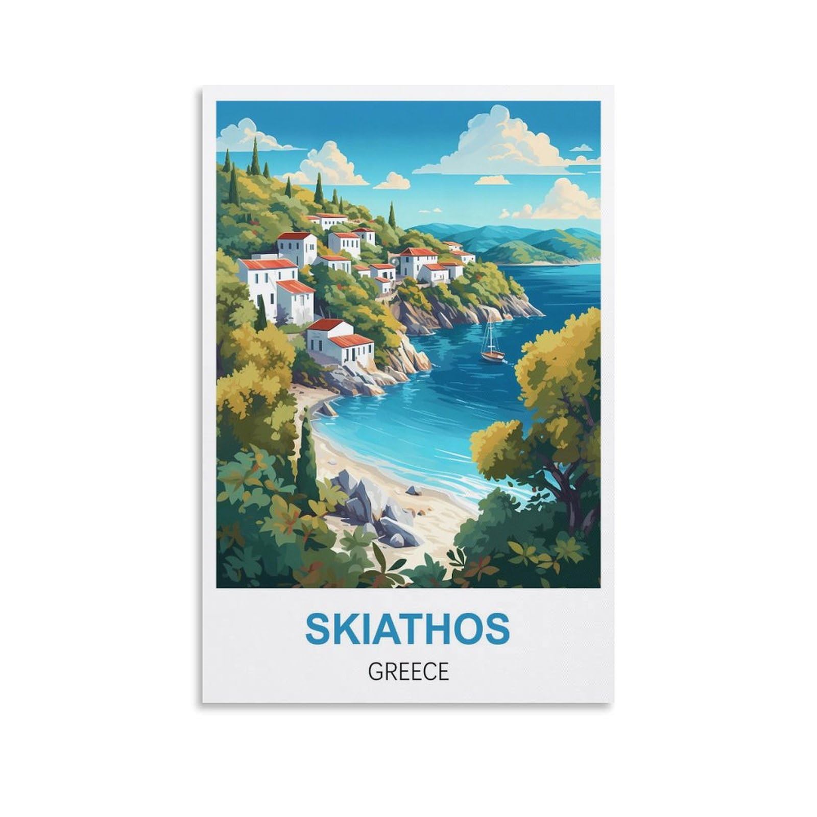 Ezmlfa A247 Paint By Number For Adults On Canvas Skiathos Greece Diy Oil Painting, Pictures Drawing Paintwork With Paintbrushes Decoration Gift 40X50cm