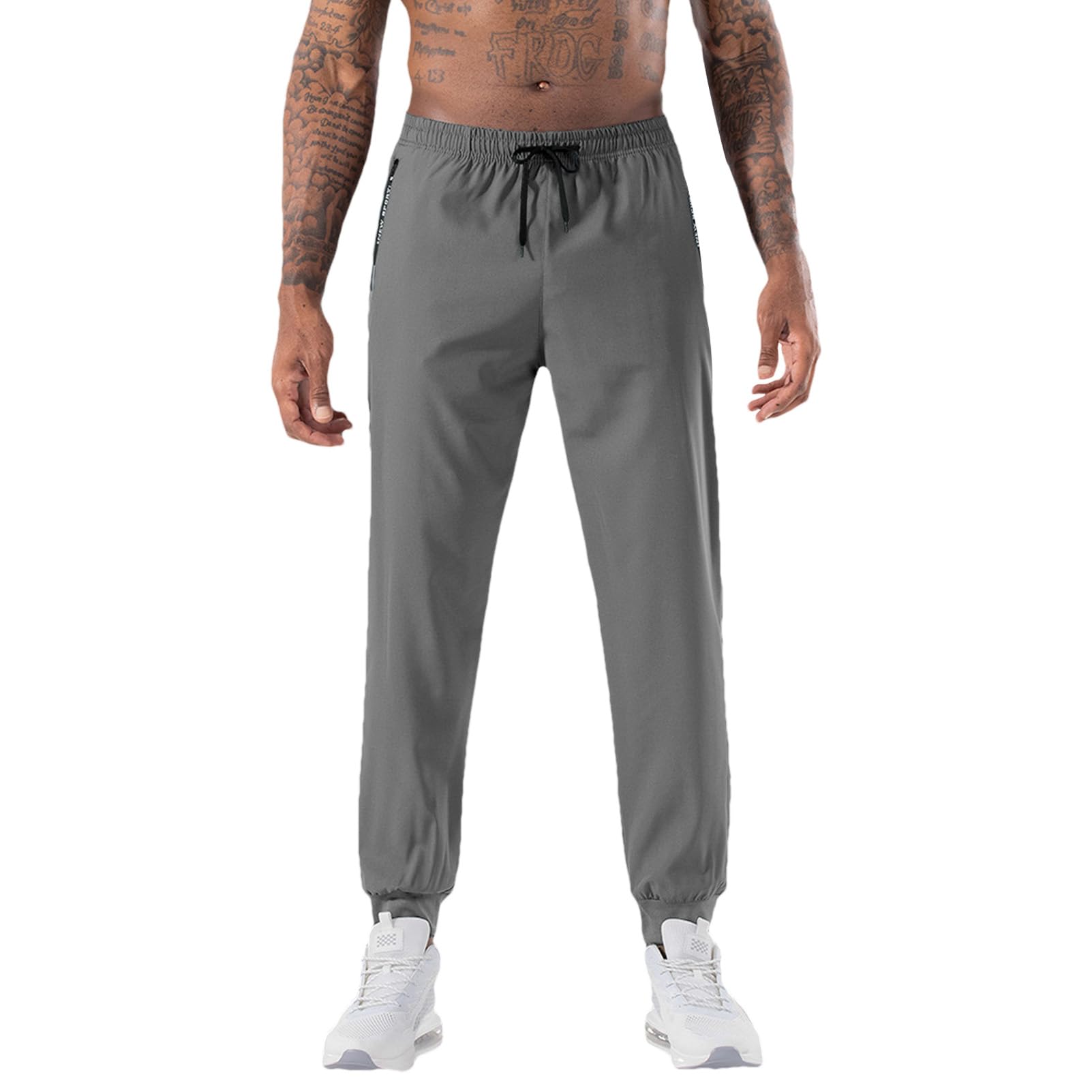 Hombre Verano Pantalones Deportivos Elásticos Ligeros con Bolsillos con Cremallera Pantalones Finos Informales (Fondo Abierto/Fondo Cerrado)