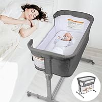 KoolerThings 3-in-1 Baby Bassinet Bedside Sleeper & Portable Crib - Adjustable Height, Wheels, Foldable Grey