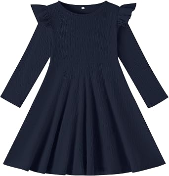 Toddler Girls Sweater Dresses Baby Long Sleeve Ruffle Knitted Winter Dresses for Girl Casual Solid Kids Fall