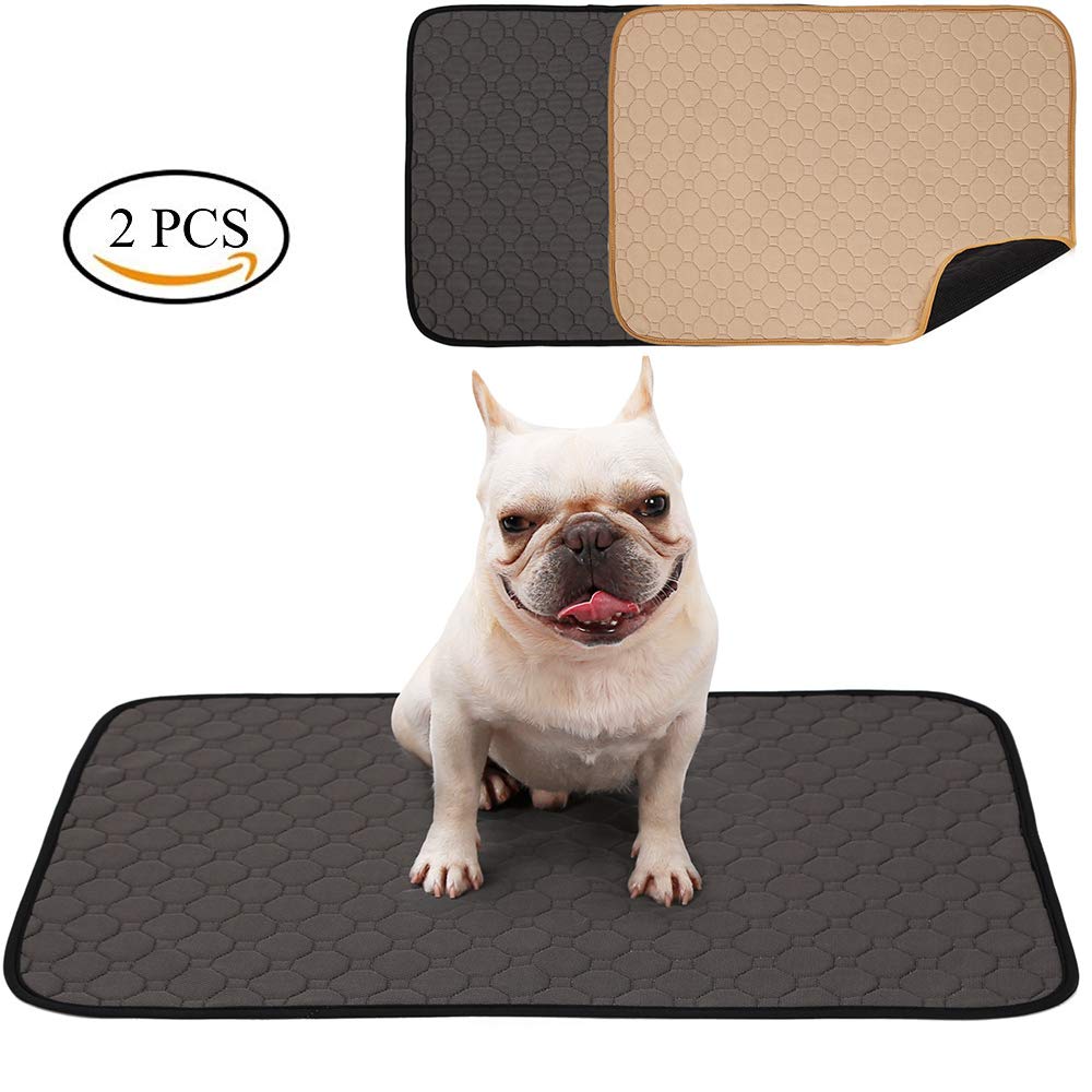 PETEMOO Washable Dog Pee Pads with Anti-Skid Bottom, Reusable 4-ply Construction Fast Absorbing Whelping Mats Pet Cat Incontinence Pad,2 Pack(gray+yellow)