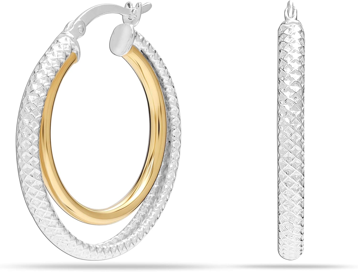 LeCalla 925 Sterling Silver Two-Tone Three-Tone Hoop Earrings Intertwining Round Shape Polished Chunky Hoop Earrings for Women - Image 3