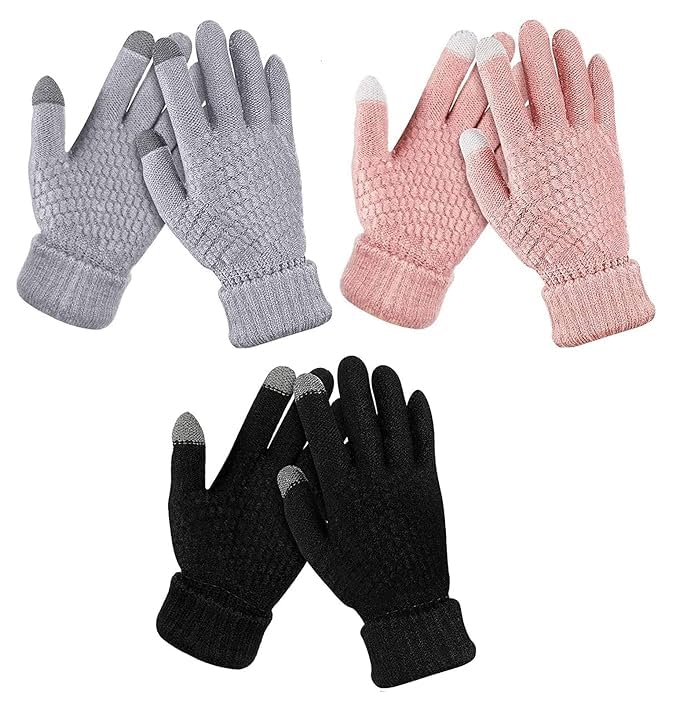 Women’s Winter Touchscreen Gloves Cable Knit Warm Lined Winter Gloves for Men Women, Touch Screen Texting Warm Gloves with Thermal Soft Knit Lining, Elastic Cuff Pack of 3 (Multi color)-image-18