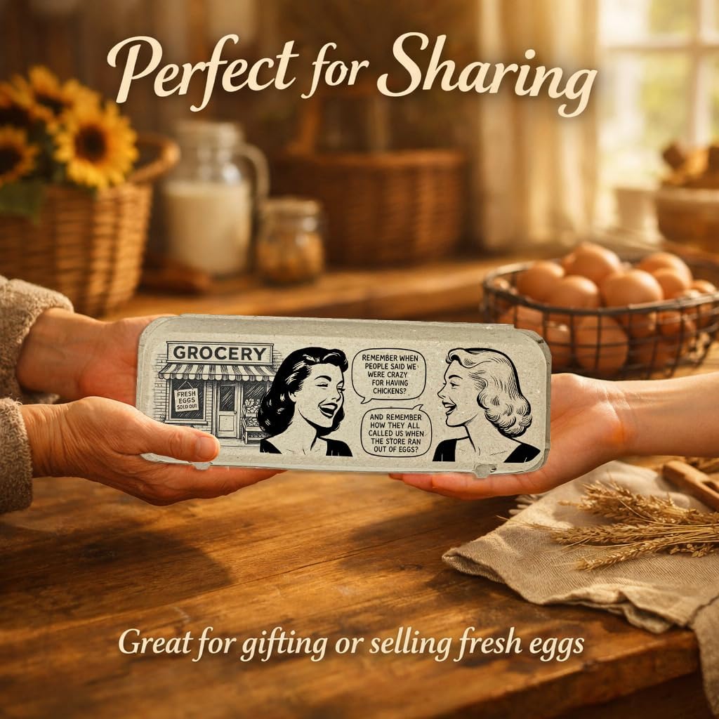 Funny Retro Egg Carton – “Empty Stores” Vintage Humor Design, Holds 12 Eggs, Eco-Friendly Molded Fiber Dozen Carton for Farm Stands & Backyard Chickens - 12 Pack