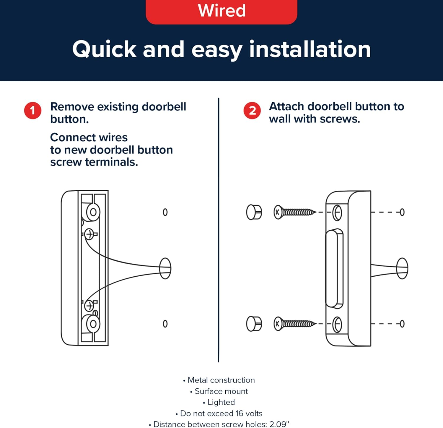 Heath Zenith Wired Push Doorbell Button, White Metal, Lighted, Surface Mount, Home Improvement, Outdoor, House Accessory