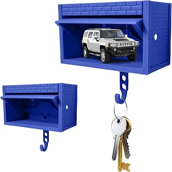 Car Garage Key Holder with Opening Door, 3D Key Garage Key Holder for Wall, Small Key Organizer Wall Mount for Car Enthusiast Blue