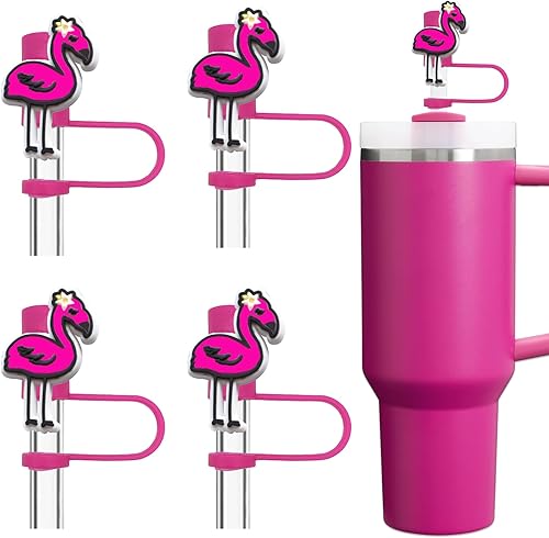 Miniatura 68 de Tapones de paja de sirena, 4 unidades, color rosa intenso, tapas para pajitas Stanley, cubierta de pajitas de silicona para popotes de 0.394 in