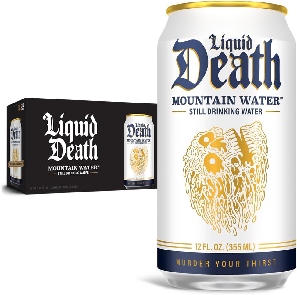 Liquid Death, Still Mountain Water, 18-Pack (12oz Cans), Real Mountain Source, 100% American Made