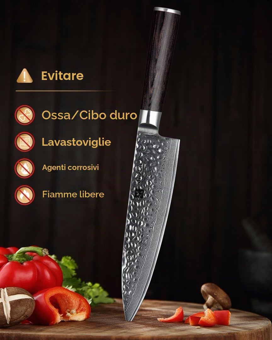 XINZUO 20.1cm Coltello da Cuoco Acciaio Damasco, Coltello da chef Professionale Forgiato a Mano Coltello da Cucina con Ergonomico Manico in Legno di Pakka- He Serie