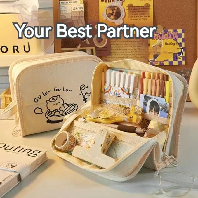 Miniatura 8 de Estuche para lápices de gran capacidad, múltiples compartimentos, bolsa grande para lápices, estuche organizador de caja de almacenamiento simple,