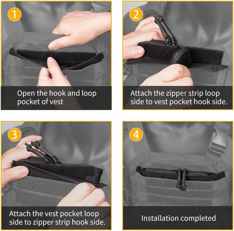 IDOGEAR Zipper Strip Insert for Vest Combat AVS CPC JPC2.0 Hook and Loop Pocket Accessories Double Zippers 5.9" length 2 Pack