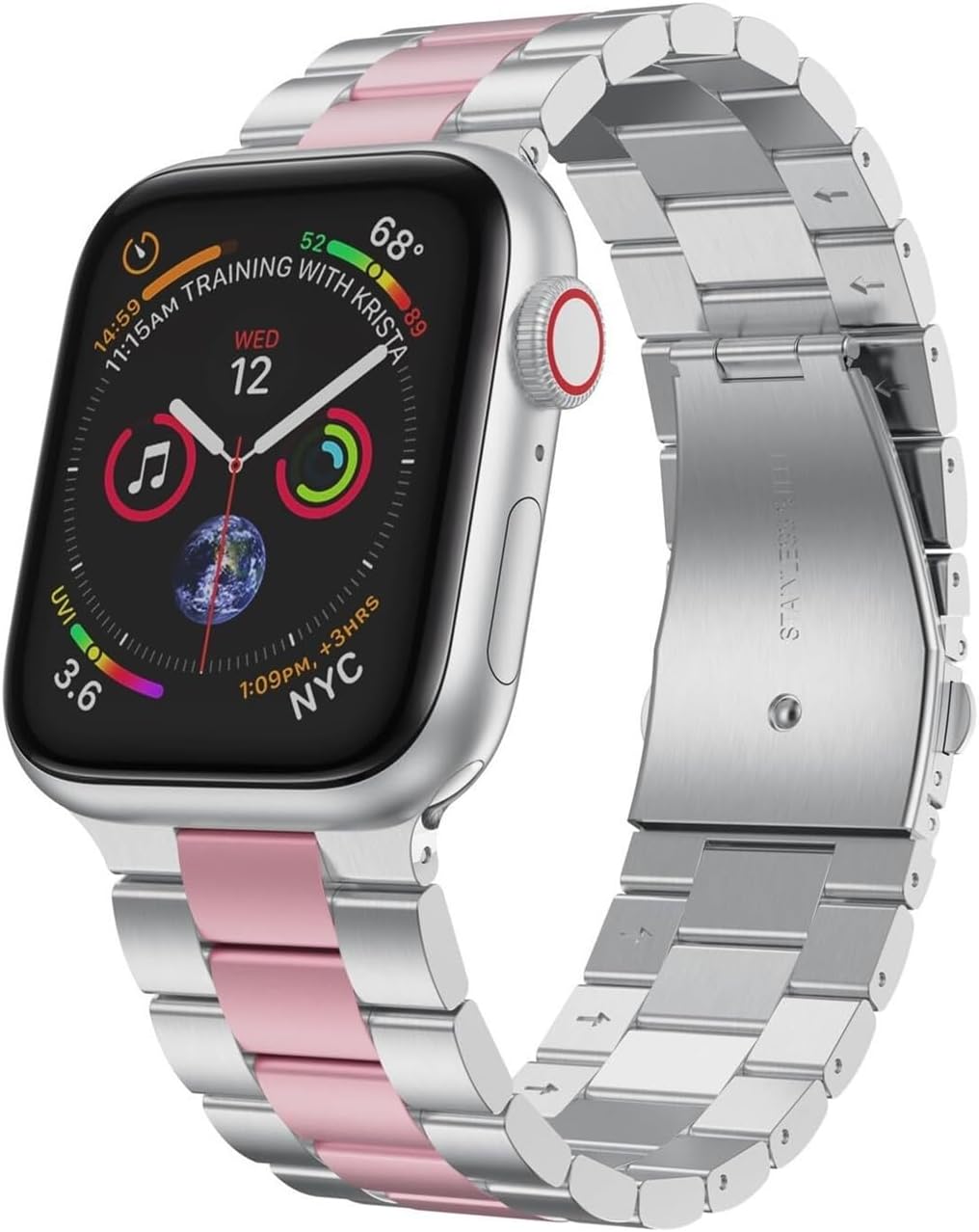 Compatible with Apple Watch Band 49mm 45mm 44mm 42mm 41mm 40mm 38mm, Stainless Steel Metal Strap with Double Button Clasp for iWatch Ultra1/Ultra 2/Series 9 8 7 6 5 4 3 2 1 SE