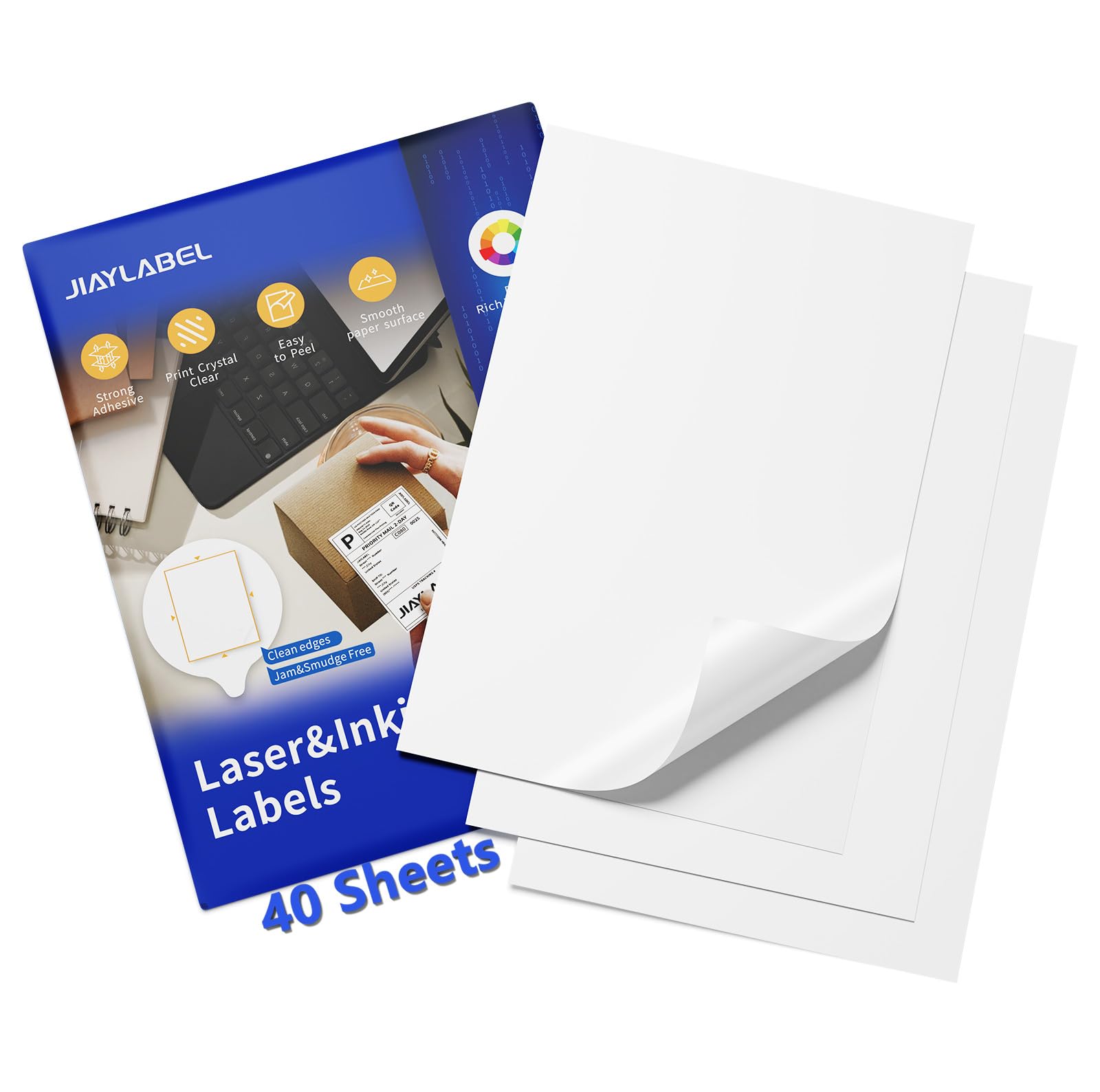 Shipping Label Address Mailing Stickers 8.5 x 11 40 Full Sheets Paper for Inkjet Printer Printable Printing Thank You Labeling to Write on Envelope Storage Bins File Folder Blank White Letter Size