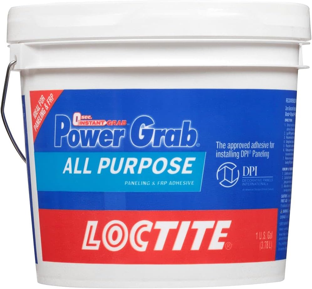 Power Grab Express All Purpose Construction Adhesive, White, 1 Gallon Pail, 1 Pack - Versatile Construction Glue for Cement, Tile, Wall & More