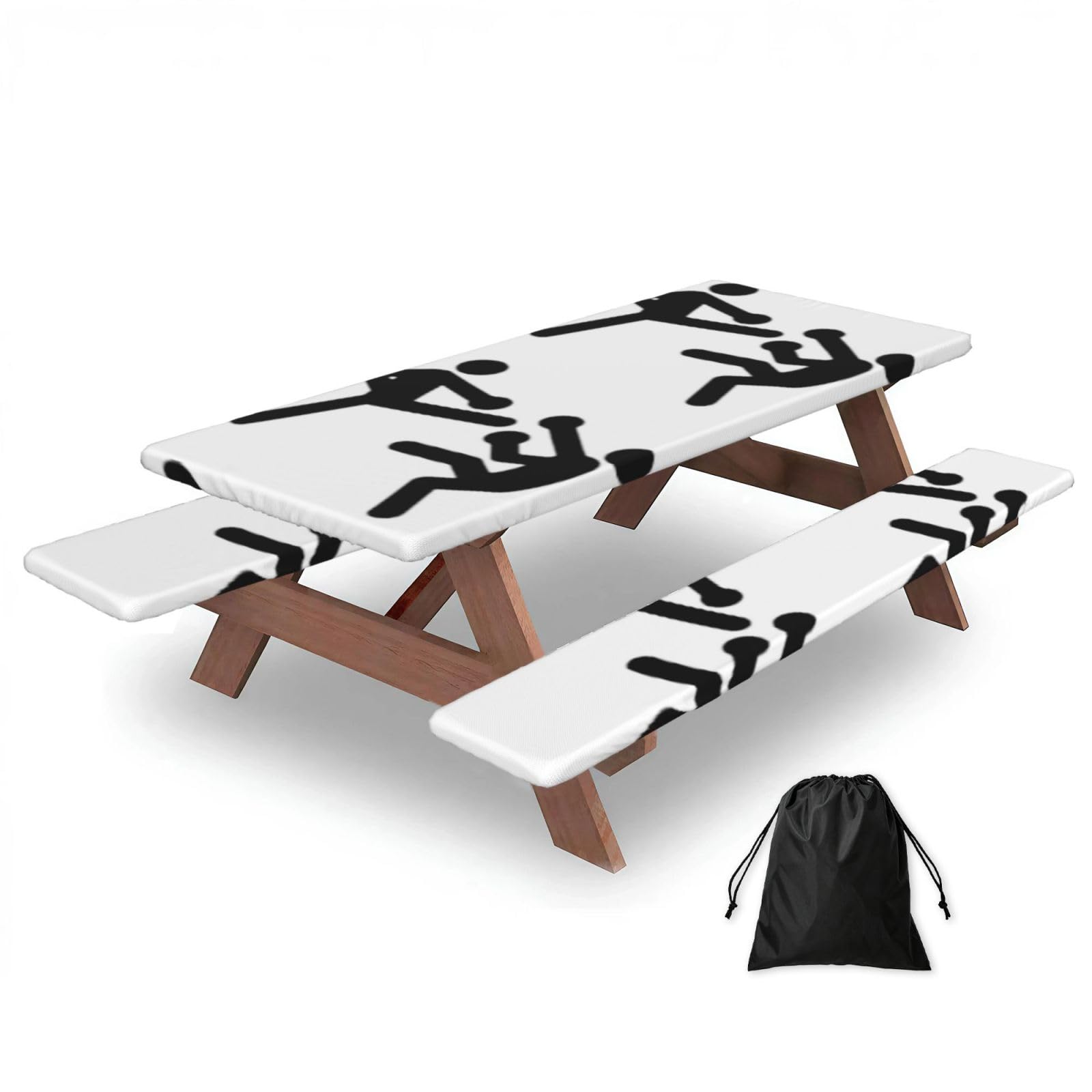 Zyjhyy Black Kickboxing Print Party Table Covers With Bench Covers Set Of 3 Picnic Table Cloth Wipe Clean For Garden Camping