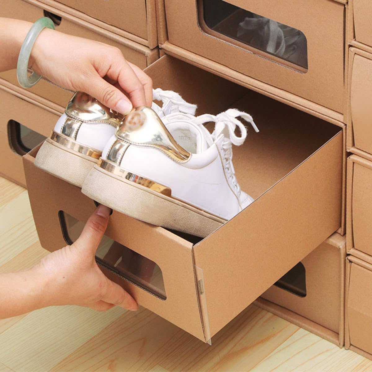 Juego de 6 cajas de almacenamiento de zapatos con ventana transparente para zapatos y accesorios de mujer, 30 x 21 cm, ideal para el hogar