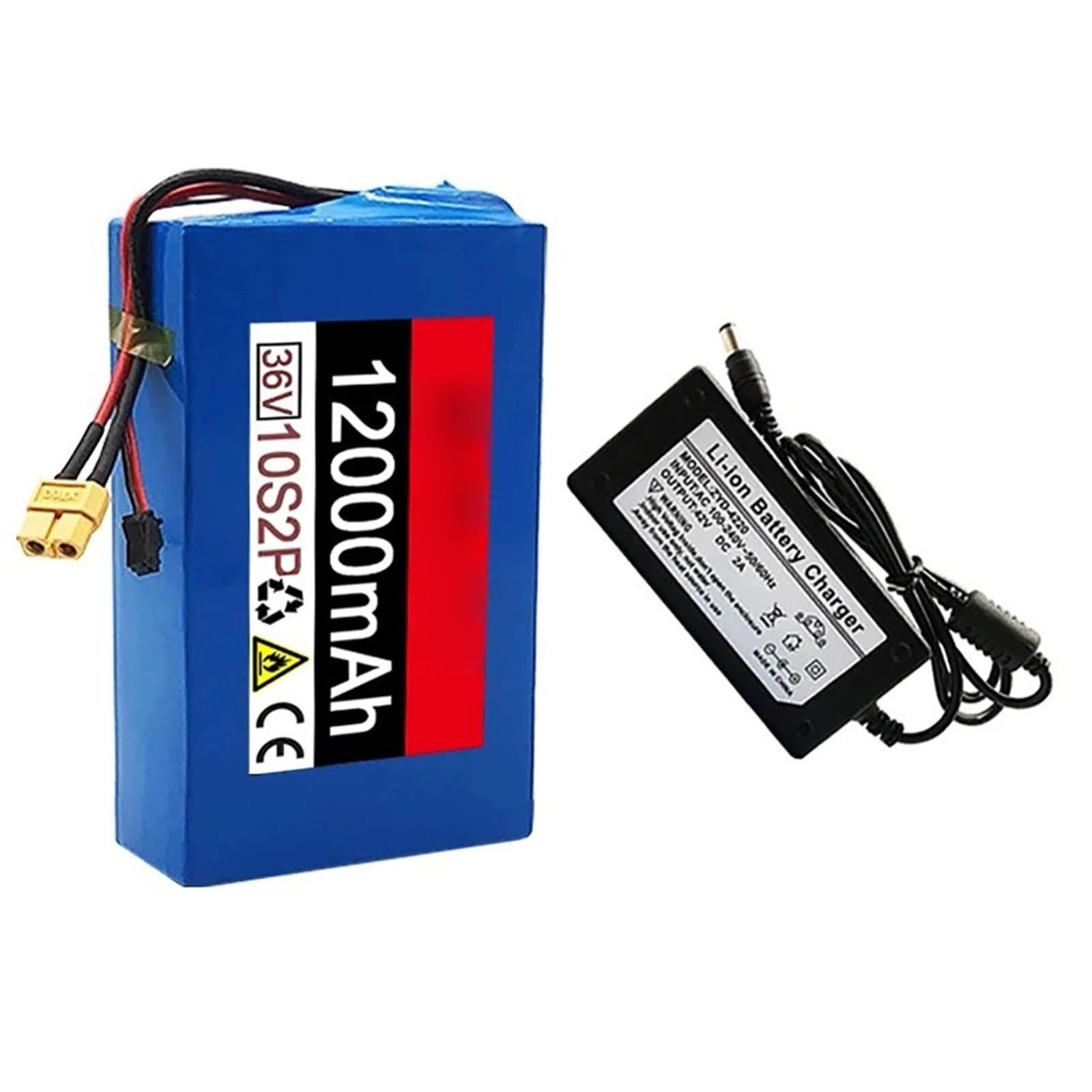 Batería De Bicicleta Eléctrica De 36 V Y 12 Ah,10S2P, Batería De Iones De Litio Con Protección BMS Integrada,Batería Para Patinete Eléctrico Y Bicicleta De Equilibrio Con Cargador 36V 12Ah,T