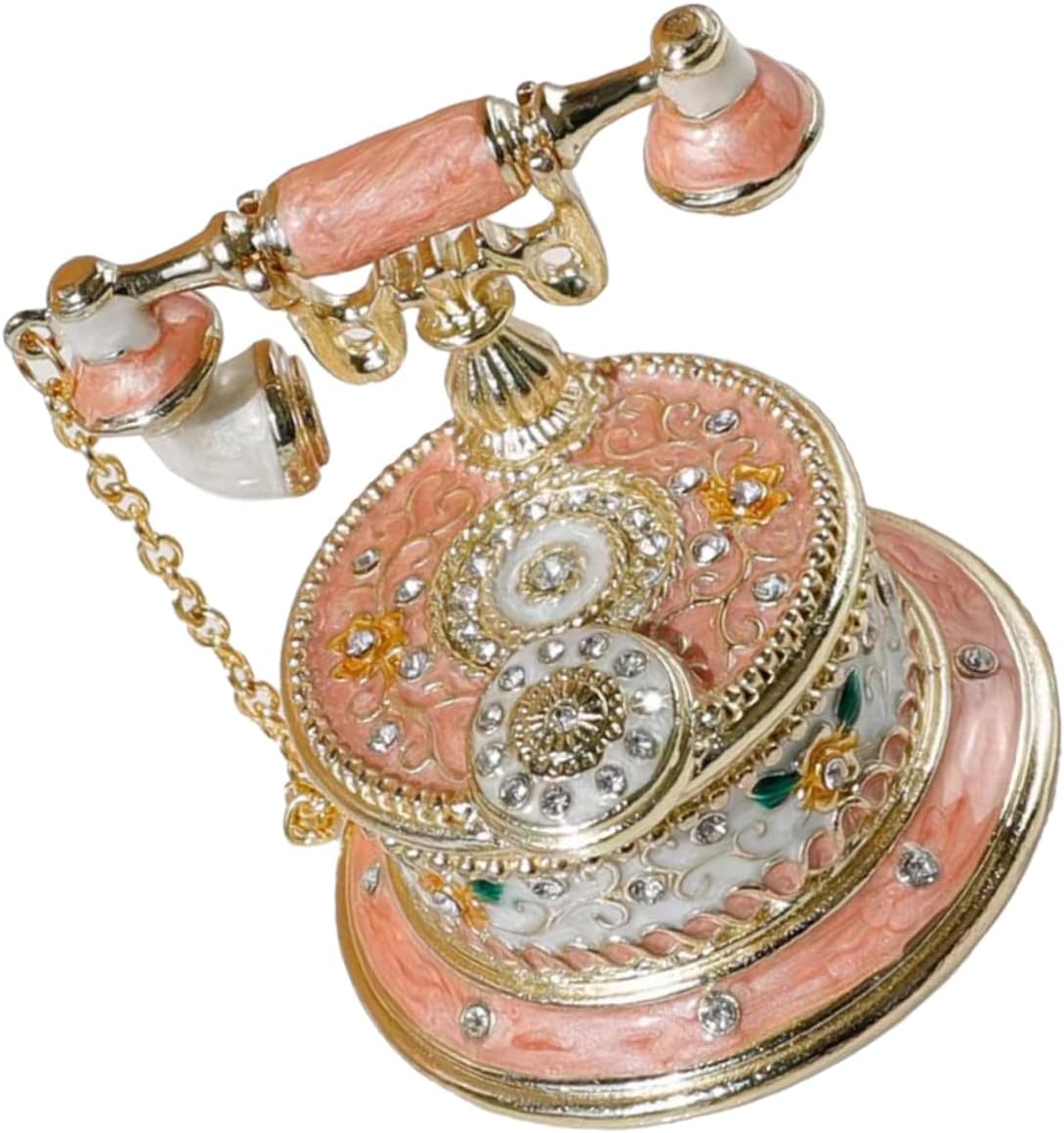 Vintage Telephone Jewelry Box Retro Trinket Holder Hinged Lid Alloy Decorative Storage Case for Rings Earrings and Bracelets Mini Art Phone Ornament for Home Decor