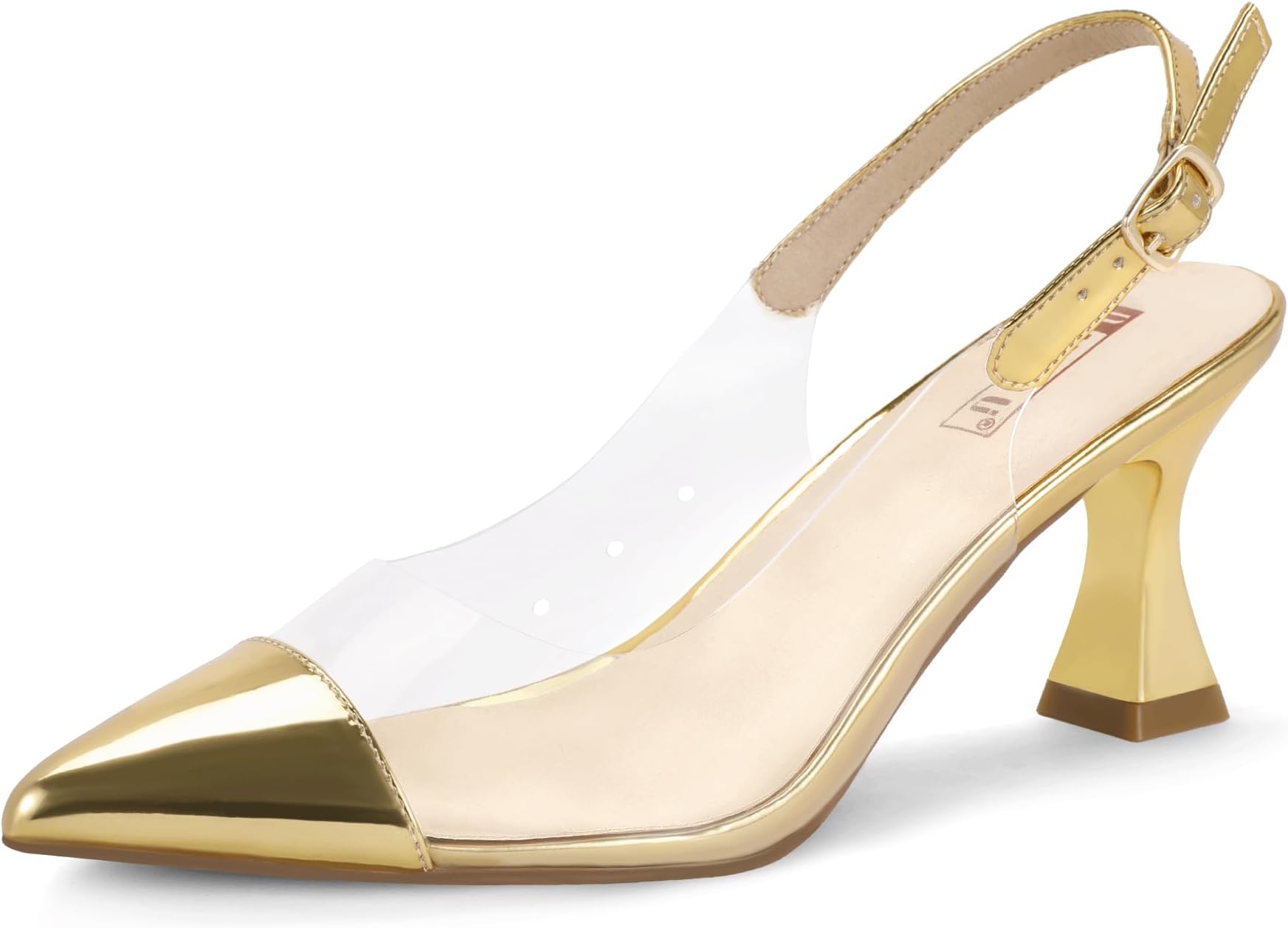 IN3 Slingback Clear Heels Women's Pumps Closed Pointed Toe Kitten Low Short Prom Wedding Party Club Dress Shoes for Women Sexy Dressy Cute Trendy Heels Pumps