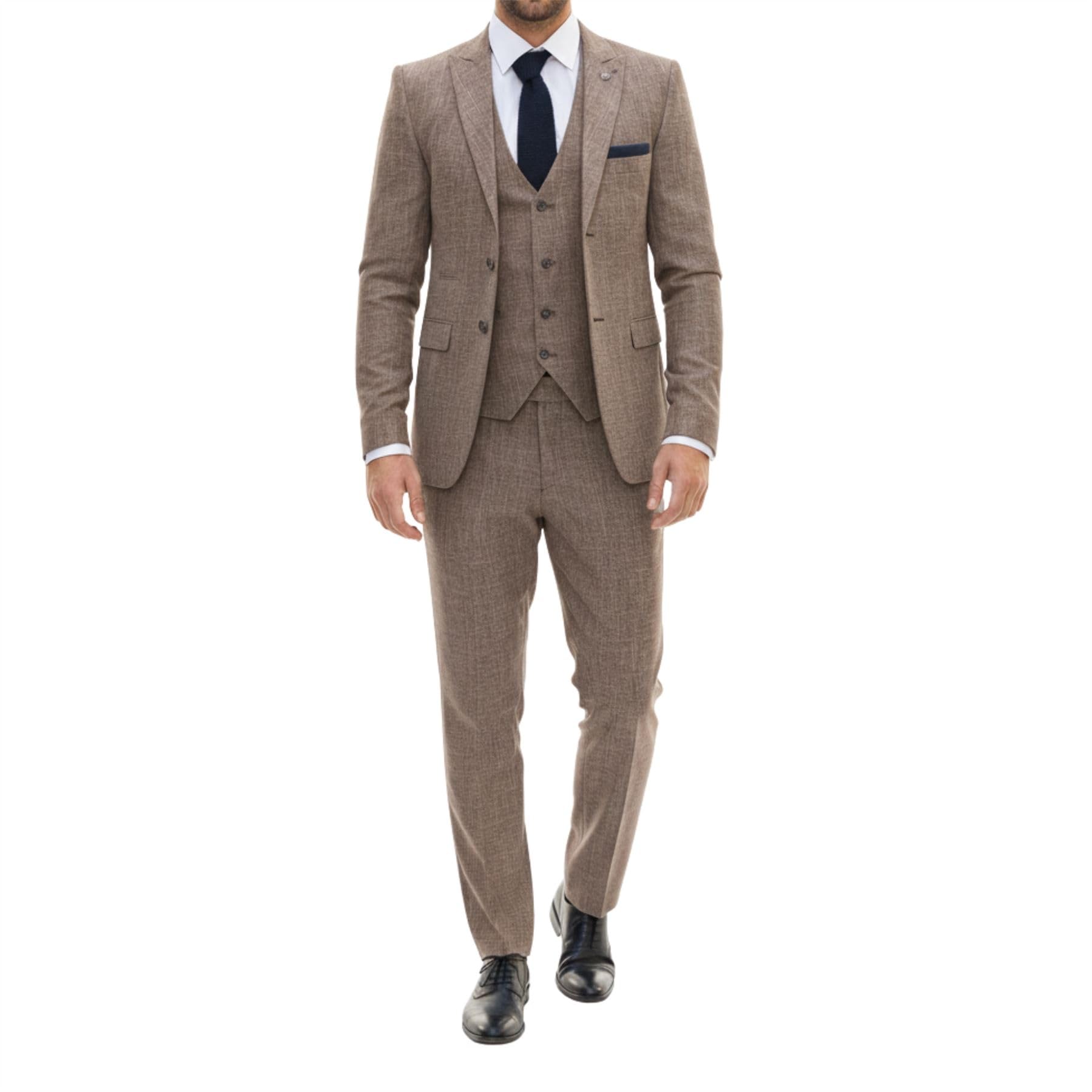 Truclothing Men's Brown Suit Tailored Fit Business Wedding 3 Piece Blazer Waistcoat Trousers - 48