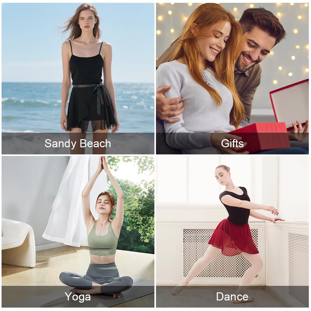 Falda de Ballet Corta para Mujer Transpirable Envolvente de Gasa Cintura Ajustable