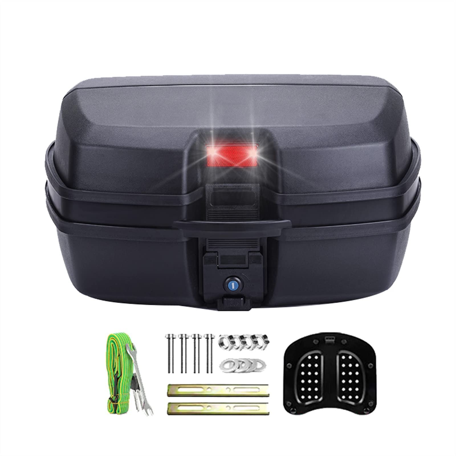 Baúl Universal de Moto,Caja superior para motocicleta de 47L, con respaldo, multicolor y reflector, resistente al agua/resistente, Baúl trasera para motocicleta, estuche rígido para casco de scooter