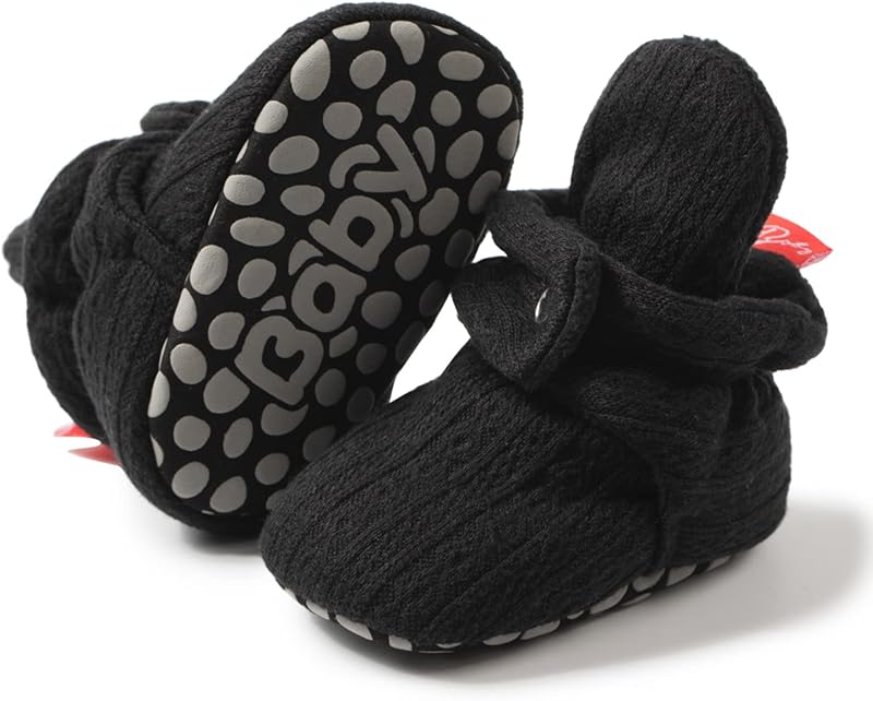 HsdsBebe Unisex Newborn Baby Cotton Booties Non-Slip Sole for Toddler Boys Girls Infant Winter Warm Fleece Cozy Socks Shoes