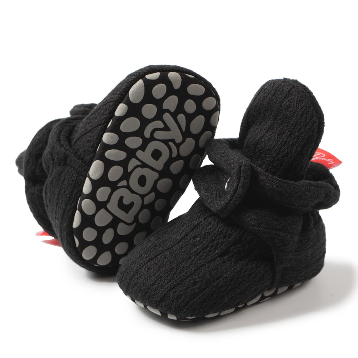 HsdsBebe Unisex Newborn Baby Cotton Booties Non-Slip Sole for Toddler Boys Girls Infant Winter Warm Fleece Cozy Socks Shoes