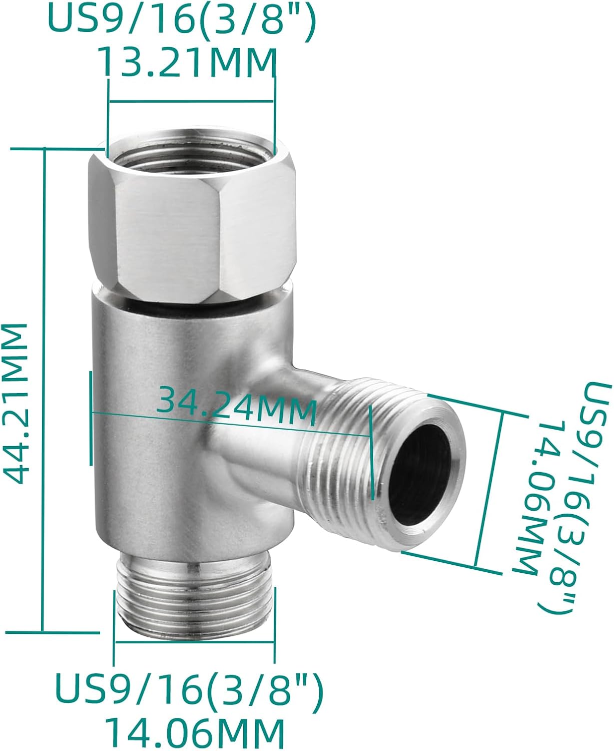 Tecmolog 2 PCS 3/8" Tee Fittings Water Line Splitters Stainless Steel Angle Stop Add-A-Tee Valve Brushed Nickel, SBA020C-2