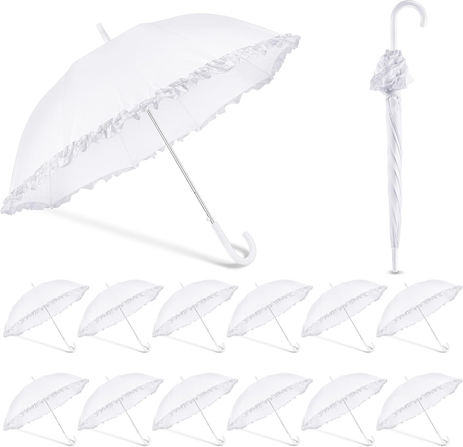 LEIFIDE 12 Pcs White Wedding Umbrellas Bulk Women's Ruffle