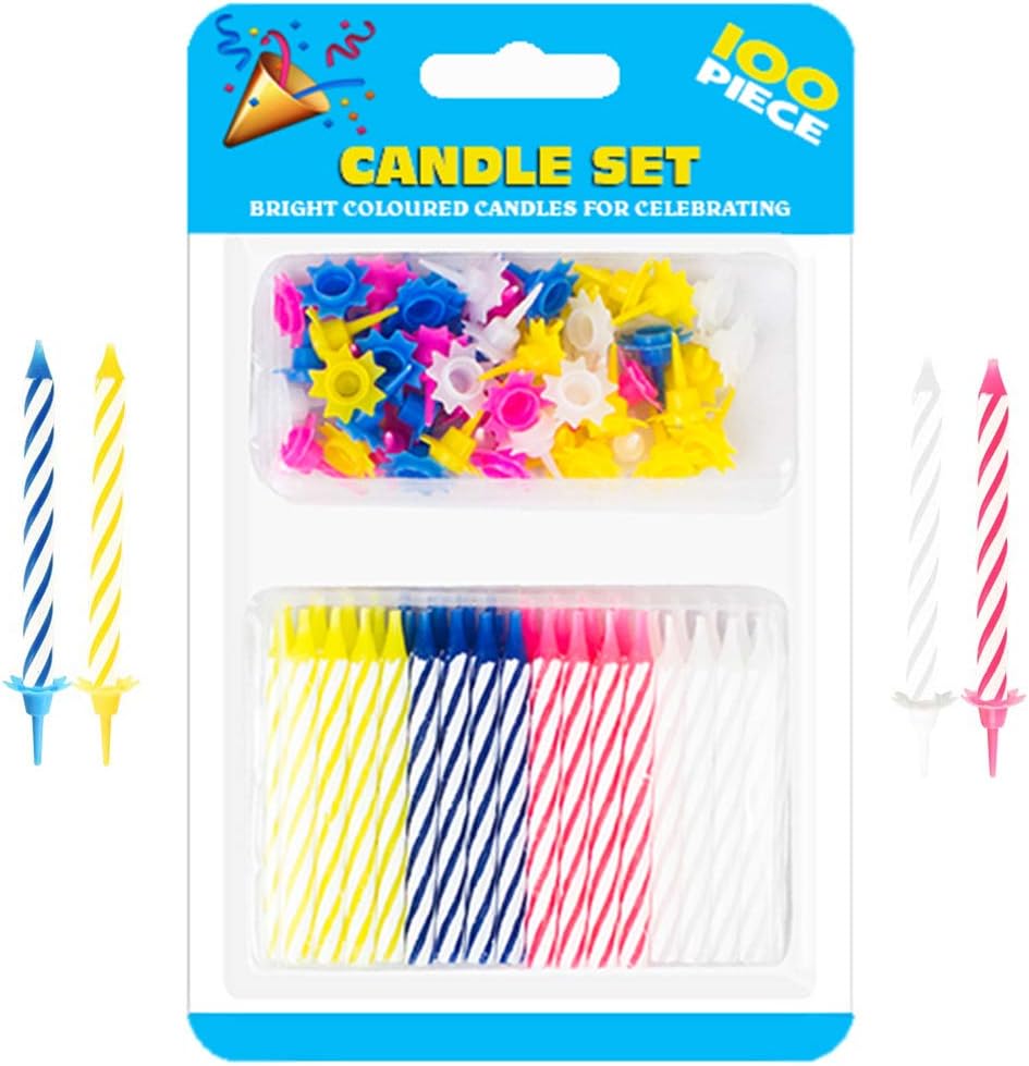 Decorative Birthday Cake Celebration Candles 100 Pieces Set with Easy