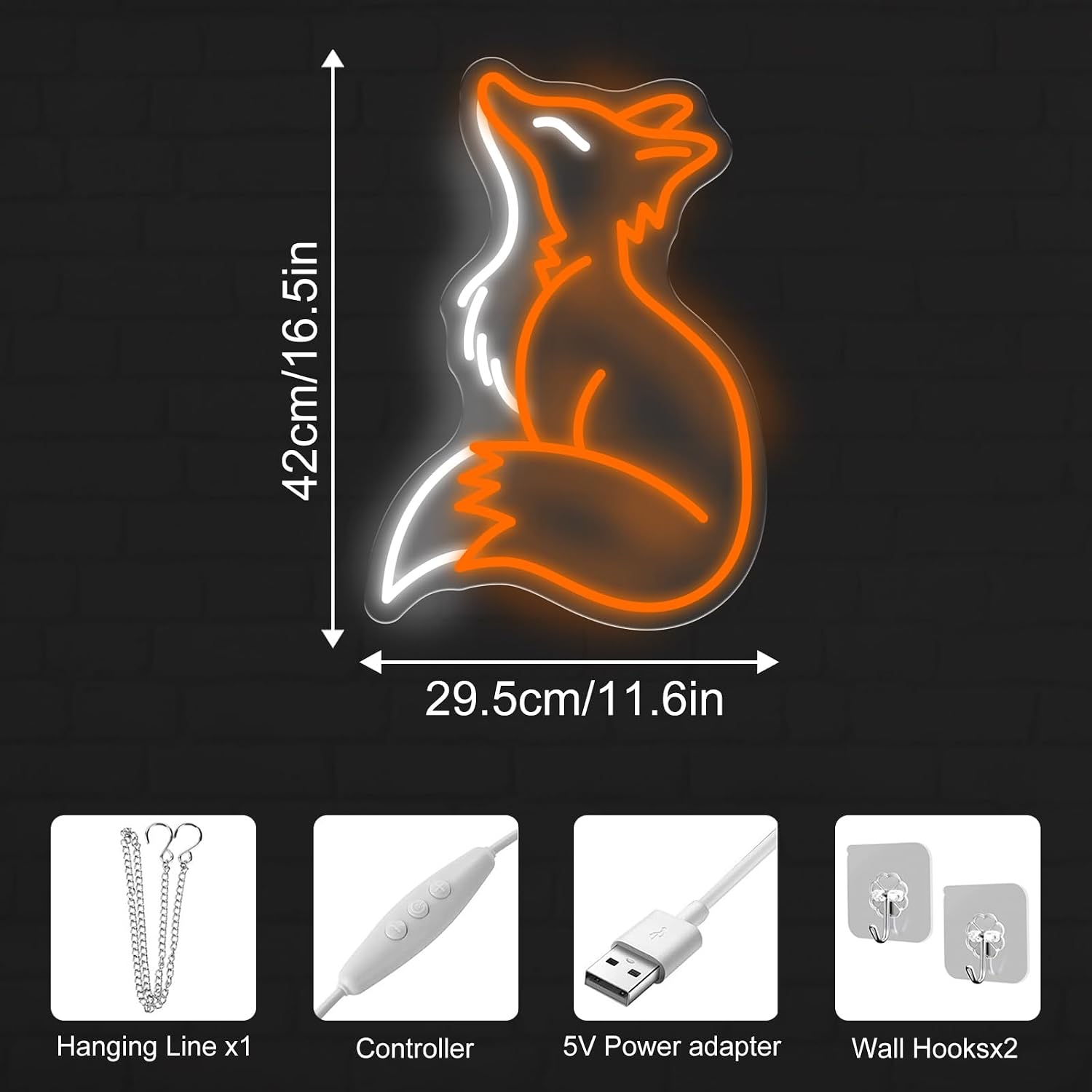 Fox Neon Sign, Dimmable Nature Animal Led Lights for Bedroom Living Room Office Decor, Nursery Classroom Wall Art, Gift For Kid Adults People Who Like Foxes, 16.5"x11.6"