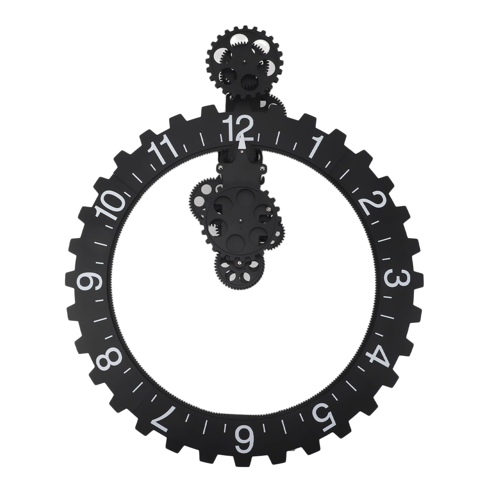 AUNMAS Große Hängende Zahnraduhr, Rhythmische PVC-Zahnräder, Edelstahl, Mechanische Zahnraduhr, Retro-Wandkunst, Dekorative Uhr (Black)