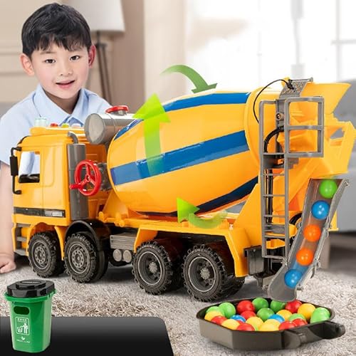 Alomejor Mélangeur de Ciment, Camion Jouet, Entrée étanche, Tambour simulé pour Garçons, Mélangeur de Composants électroniques, Camion Jouet Voiture pour Enfants (Grande Taille sans Son ni lumière)