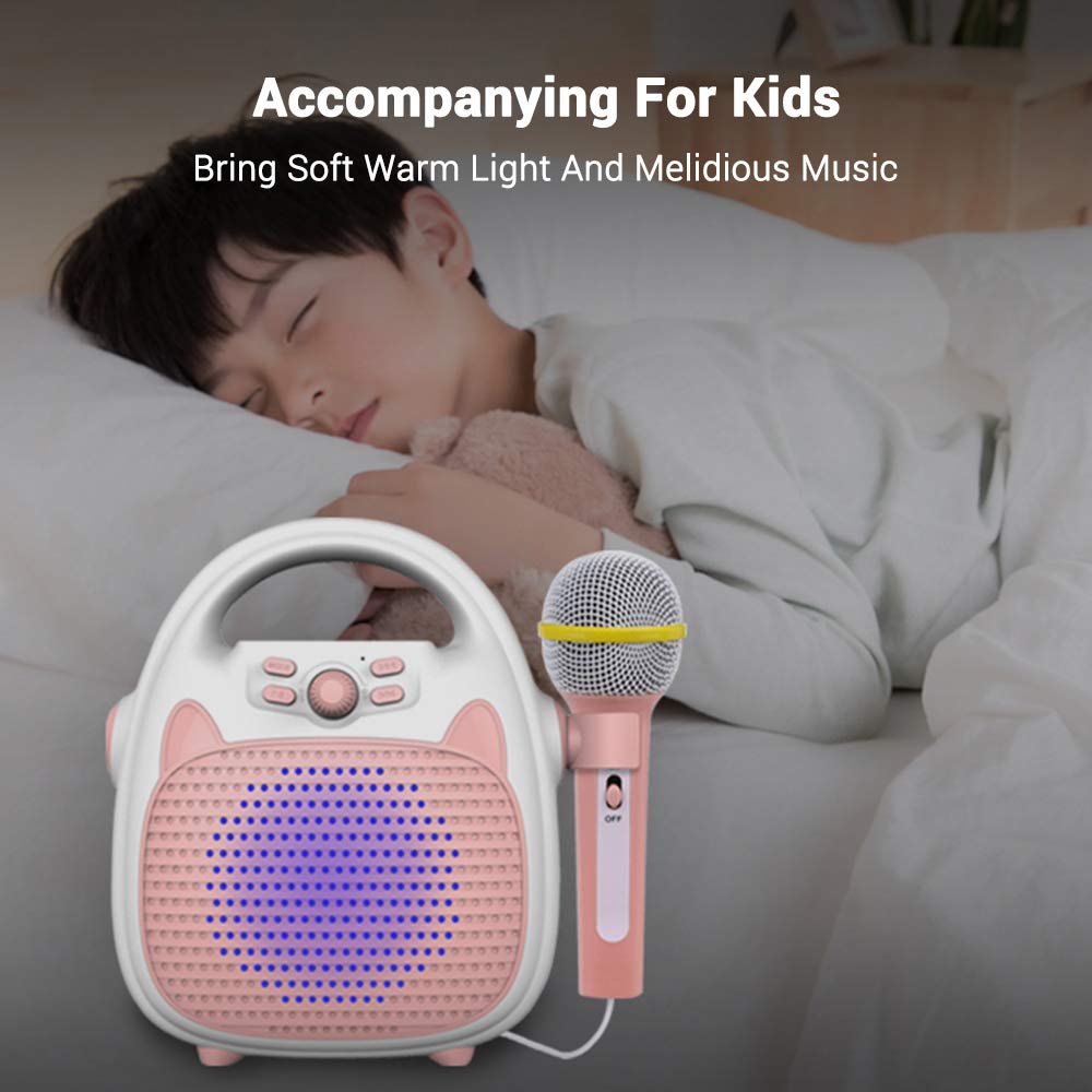 HUIOP Máquina de Karaoke Altavoz de Karaoke portátil Recargable con micrófono BT/Tarjeta de Memoria/Luces de conectividad USB para niños y niñas,Karaoke para niños
