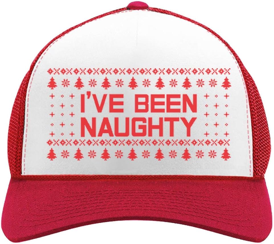 Tstars I've Been Naughty Christmas Trucker Hat Funny Holiday Mesh Snapback Cap for Men and Women Unisex Fit