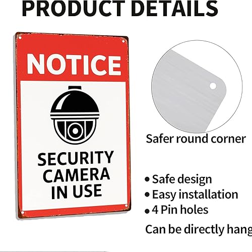 Miniatura 4 de Security Camera Notice Funny Wall Decor Retro Metal Sign Poster for Garage Man Cave Bathroom Bedroom Farm Inspirational Popular Wall Art 8x12 Inch